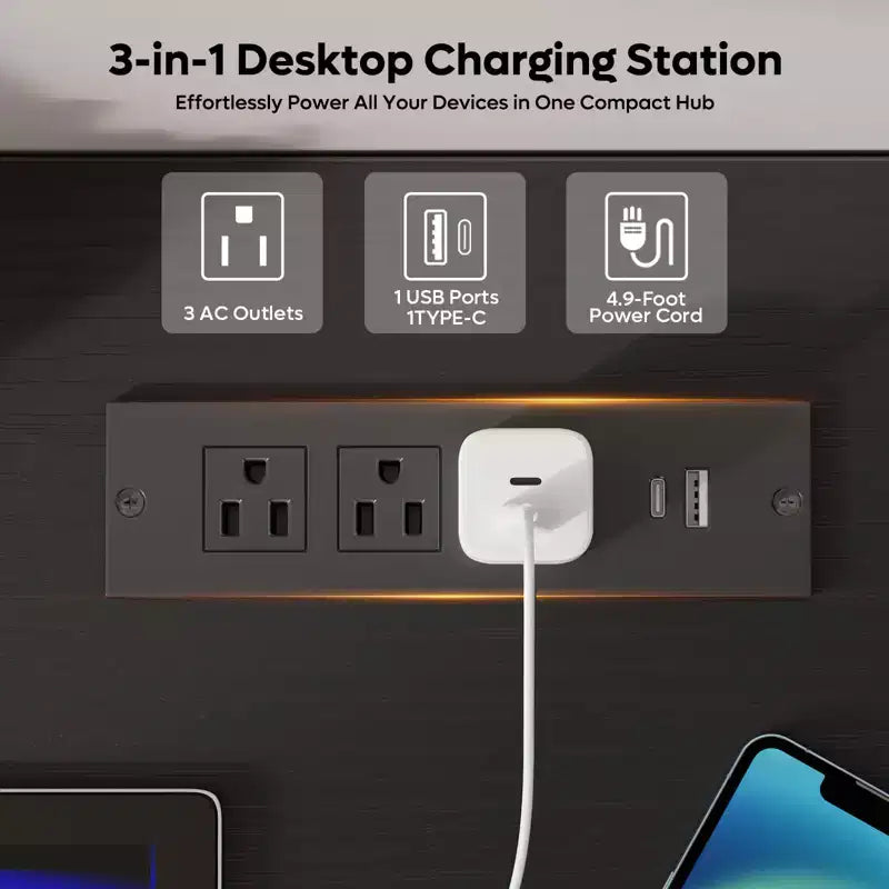 Bureau d'ordinateur avec station de recharge et tiroir pour clavier, bureau avec tiroirs