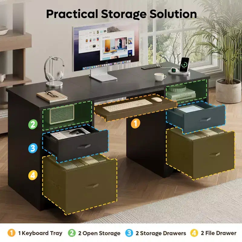 Bureau d'ordinateur avec station de recharge et tiroir pour clavier, bureau avec tiroirs