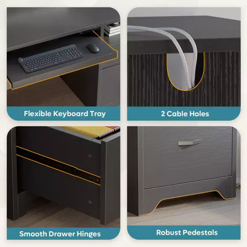 Bureau d'ordinateur avec station de recharge et tiroir pour clavier, bureau avec tiroirs