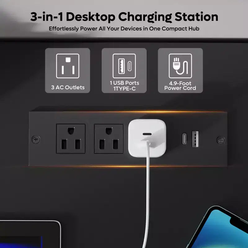 Bureau d'ordinateur avec station de recharge et tiroir pour clavier, bureau avec tiroirs