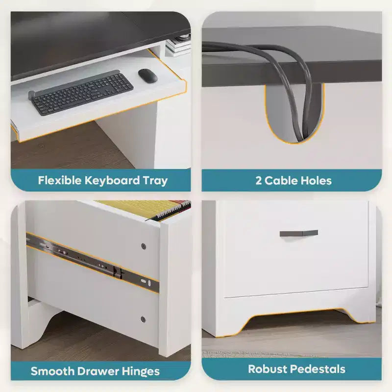 Bureau d'ordinateur avec station de recharge et tiroir pour clavier, bureau avec tiroirs