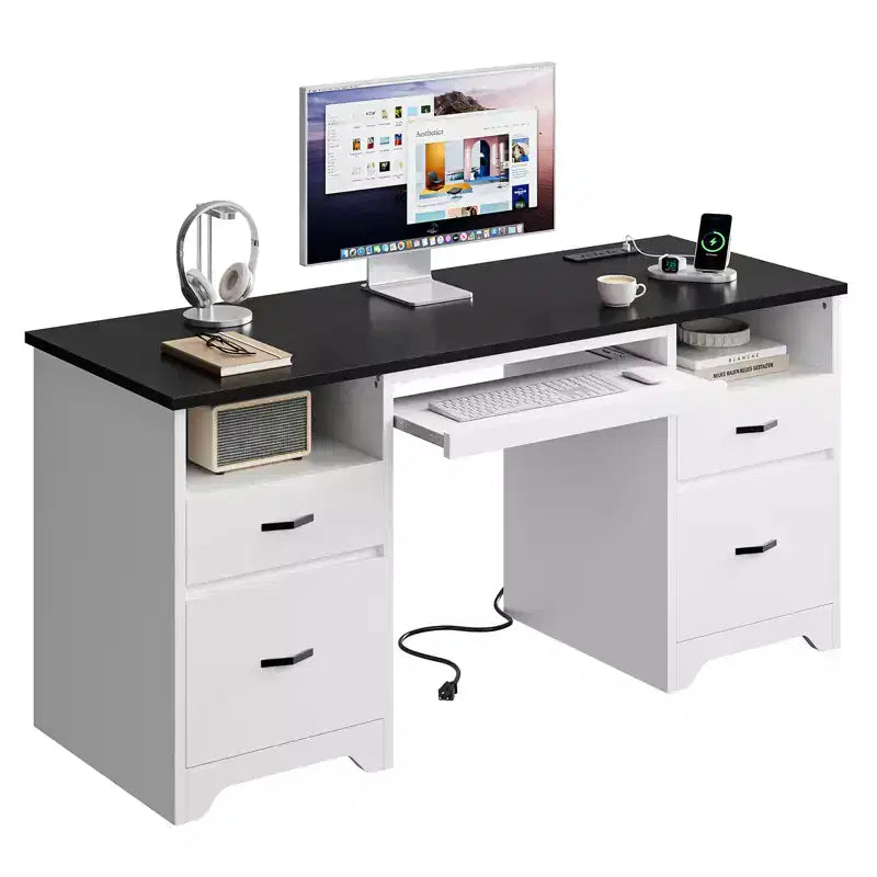 Bureau d'ordinateur avec station de recharge et tiroir pour clavier, bureau avec tiroirs