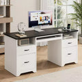 Bestier 59'' Office Desk with Charging Station & Keyboard Tray, Computer Desk with Drawers, Modern Executive Desk for Home office
