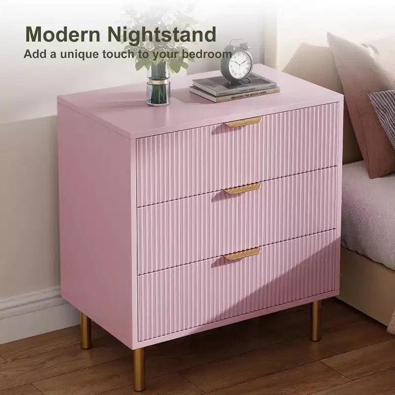 Commode moderne à 3 tiroirs – Grand rangement pour chambre avec poignées dorées