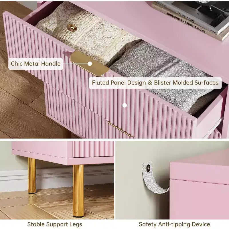 Commode moderne à 3 tiroirs – Grand rangement pour chambre avec poignées dorées