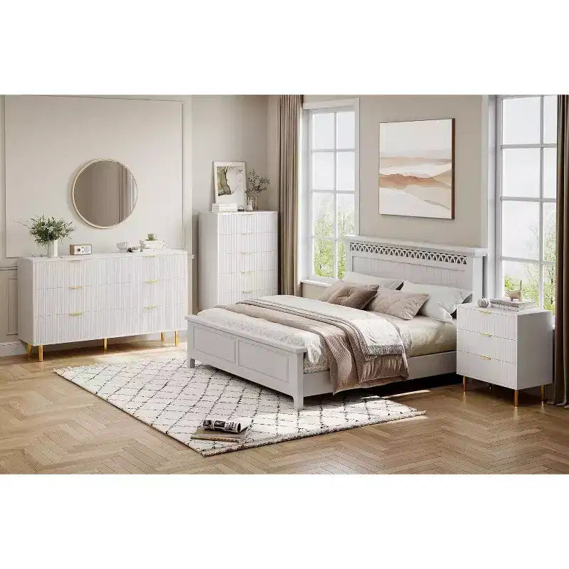 Commode moderne à 3 tiroirs – Grand rangement pour chambre avec poignées dorées