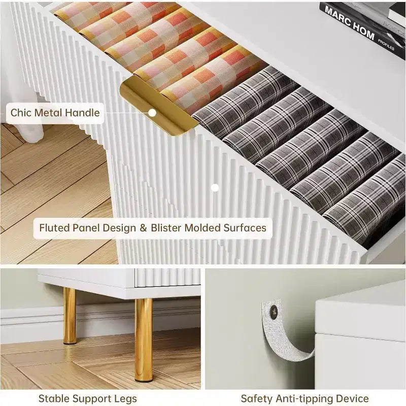 Commode moderne à 3 tiroirs – Grand rangement pour chambre avec poignées dorées