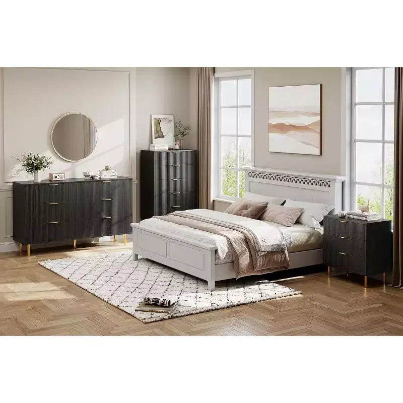 Commode moderne à 3 tiroirs – Grand rangement pour chambre avec poignées dorées