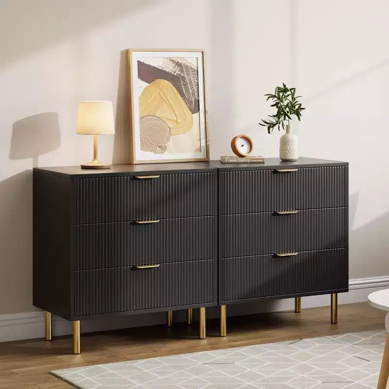 Commode moderne à 3 tiroirs – Grand rangement pour chambre avec poignées dorées