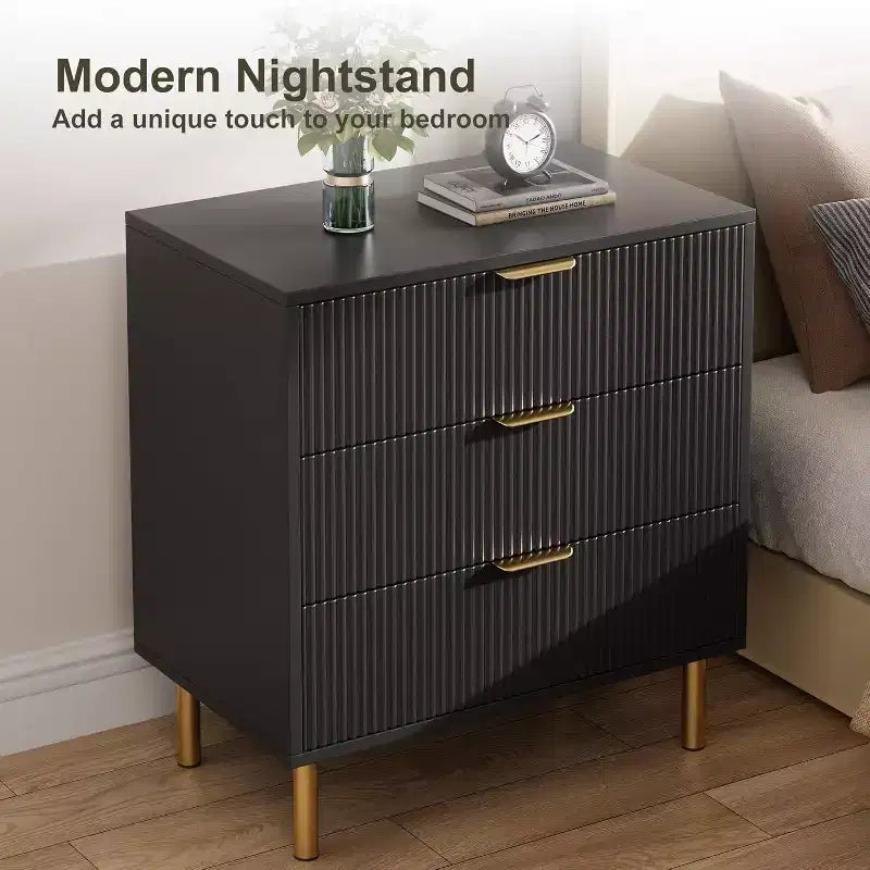 Commode moderne à 3 tiroirs – Grand rangement pour chambre avec poignées dorées