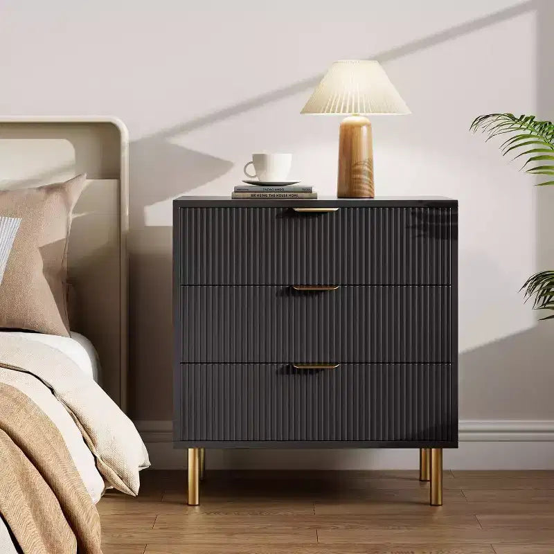 Modern 3-Drawer Dresser - Gold Handle & Large Storage for Bedroom & Living Room