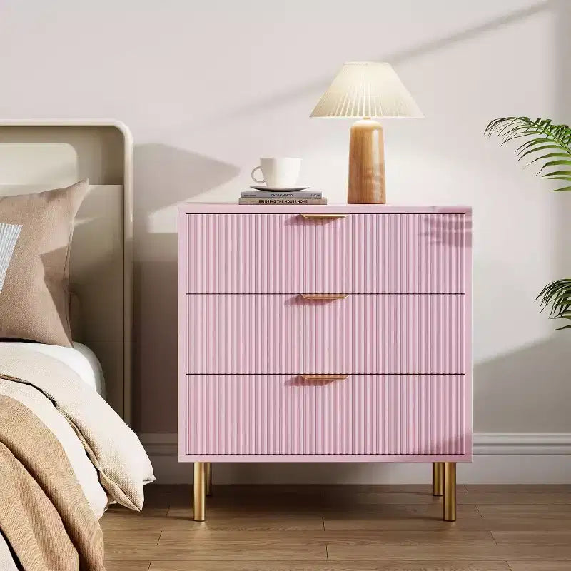 Commode moderne à 3 tiroirs – Grand rangement pour chambre avec poignées dorées