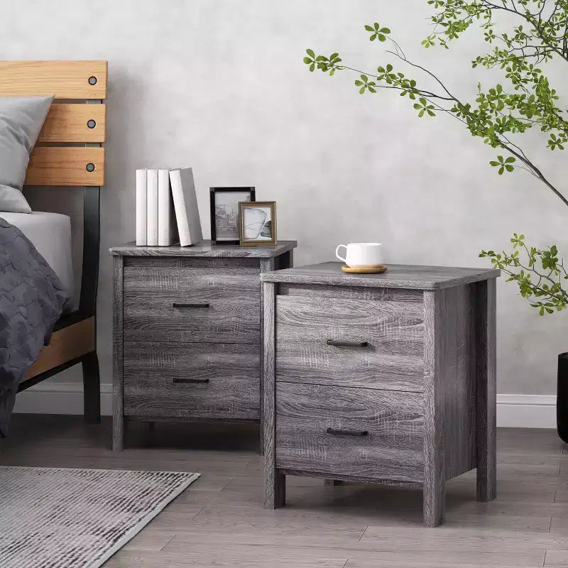 GDFStudio Titeca Contemporary 2 Drawer Wood Nightstands (Set of 2)