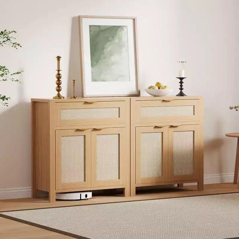 Buffet bahut moderne en rotin avec portes