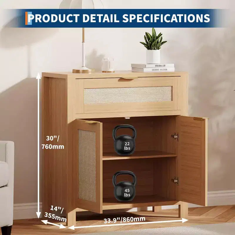 Buffet bahut moderne en rotin avec portes