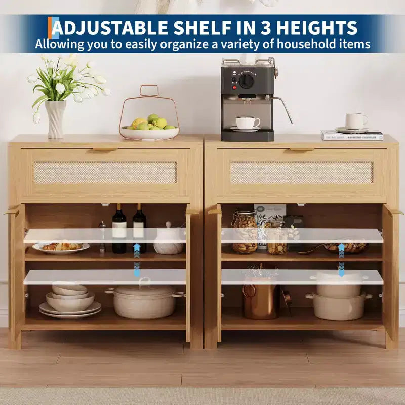 Buffet bahut moderne en rotin avec portes