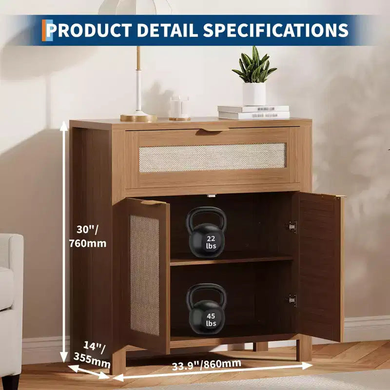 Buffet bahut moderne en rotin avec portes