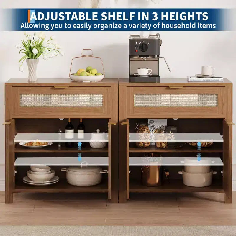 Buffet bahut moderne en rotin avec portes