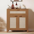 Modern Rattan Sideboard Buffet Storage Cabinet with Doors, Boho Narrow Accent Credenza Cabinet with Storage Coffee Bar Console Table